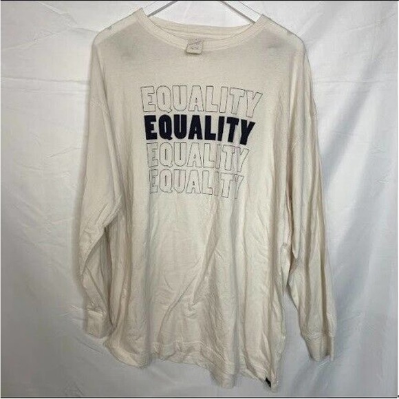 PINK Victoria's Secret Women's Equality Long Sleeve T-Shirt Cotton Cream OS - Picture 2 of 4